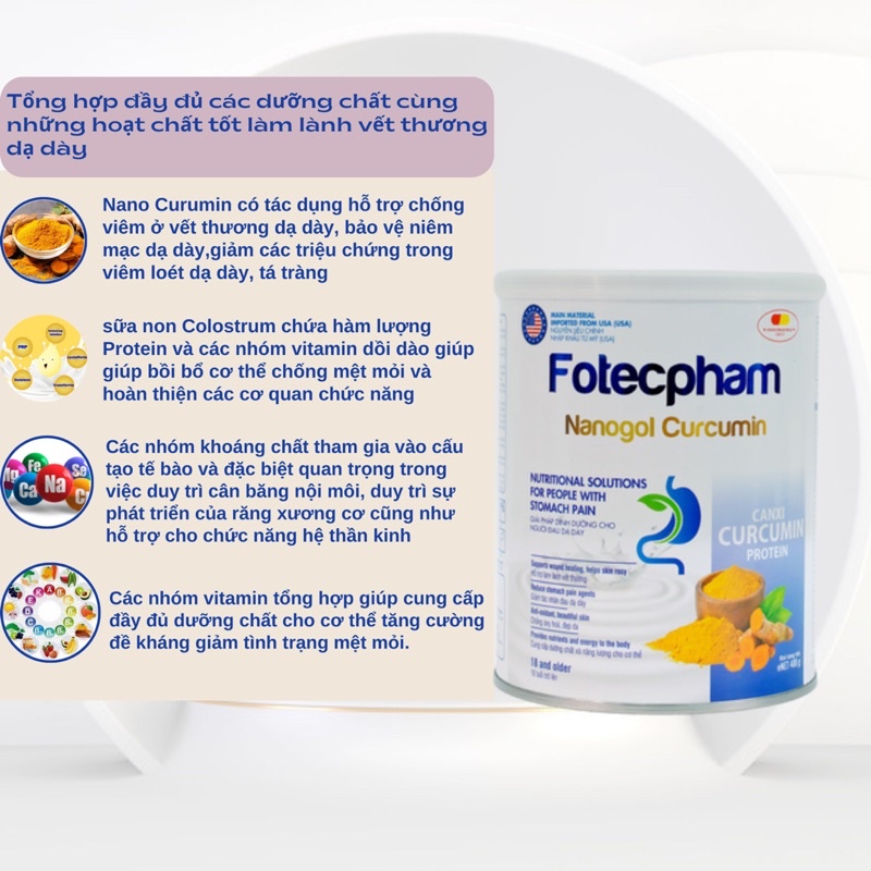 Sữa Bột Cho Người Đau Dạ Dày Giải Pháp Dinh Dưỡng Cho Người Đau Dạ Dày Fotecpham Nanogol Curcumin