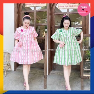 Đầm babydoll hoa nhí tay loe phối hoa nhỏ cổ bèo siêu xinh
