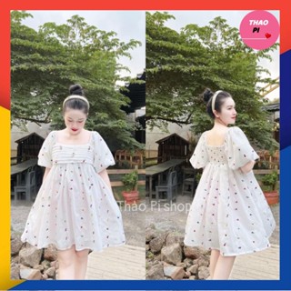 Đầm babydoll hoa nhí tay bồng xếp ly chất lụa siêu mát siêu đẹp kèm hình thật