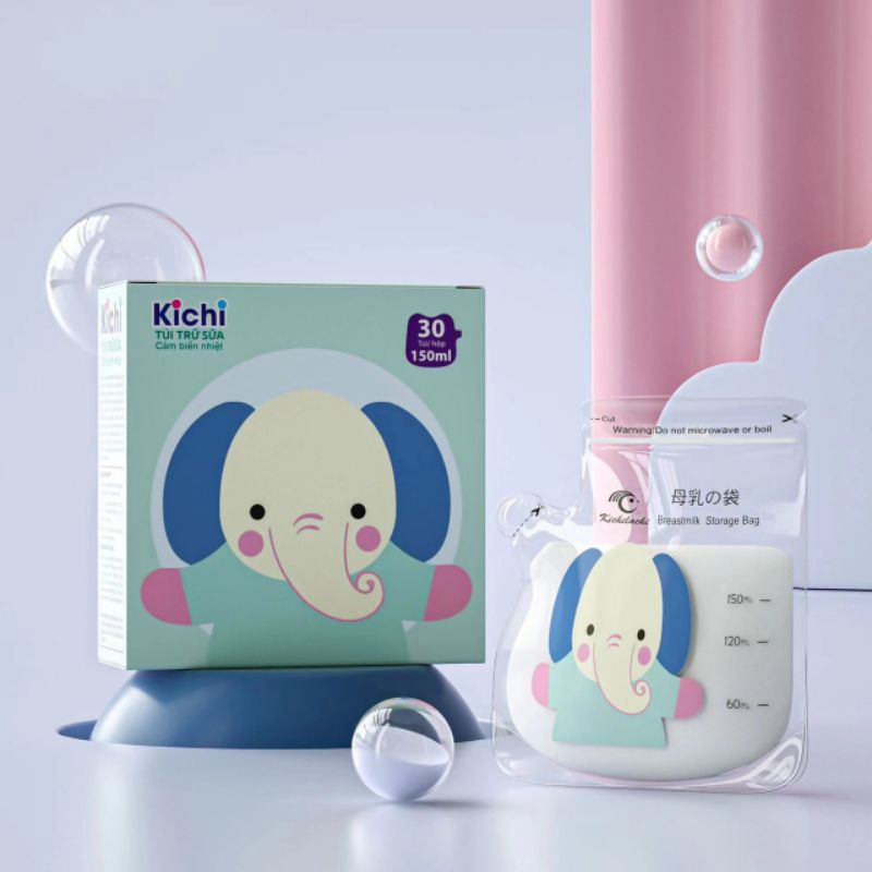 Hộp 30 Túi Trữ Sữa Cảm Biến Nhiệt Kichilachi 150ml, Có Vòi Rót Tiện Dụng