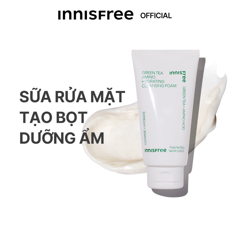 Bộ đôi làm sạch nước tẩy trang dưỡng ẩm Innisfree Green Tea Amino 320ml và Sữa rửa mặt Green Tea Foam 150g