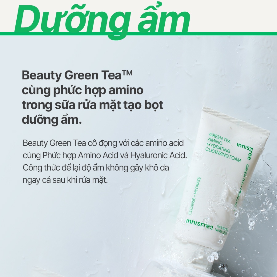 Bộ đôi làm sạch nước tẩy trang dưỡng ẩm Innisfree Green Tea Amino 320ml và Sữa rửa mặt Green Tea Foam 150g