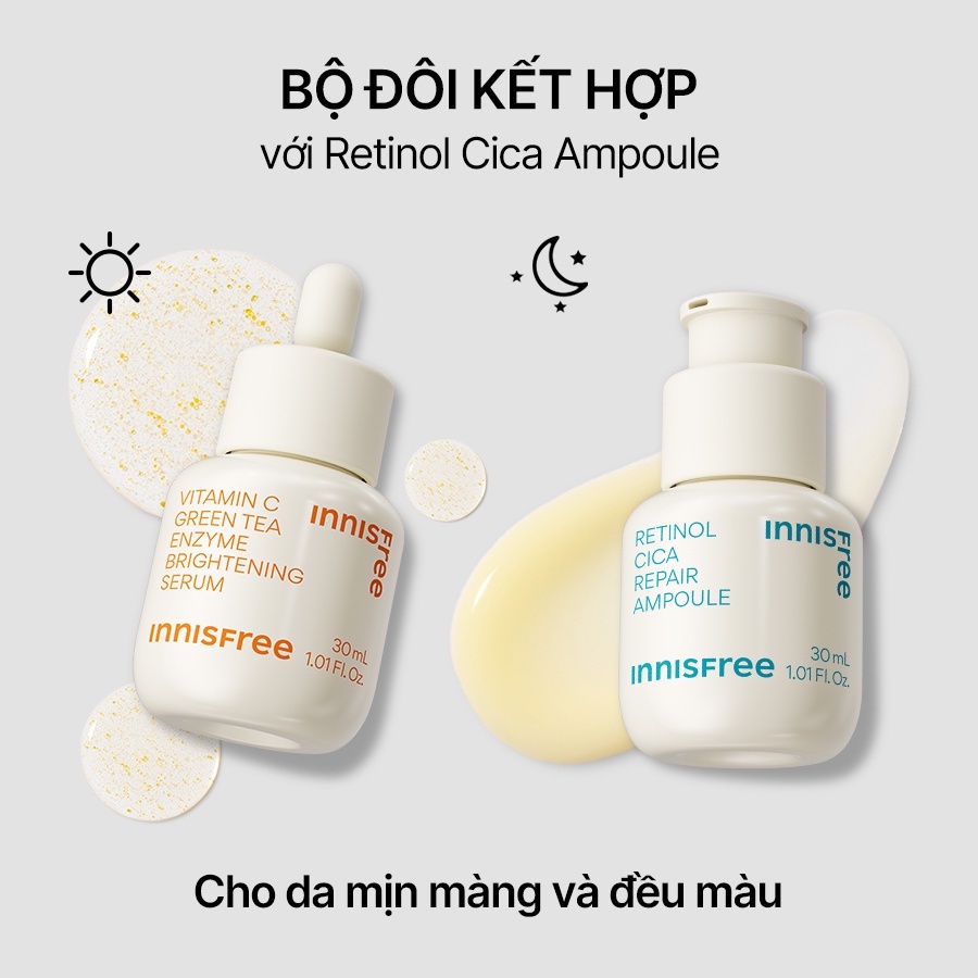 Bộ đôi serum ngày đêm dưỡng sáng và phục hồi da Vitamin C Green Tea Enzyme 30ml & Retinol Cica Repair Ampoule 30ml