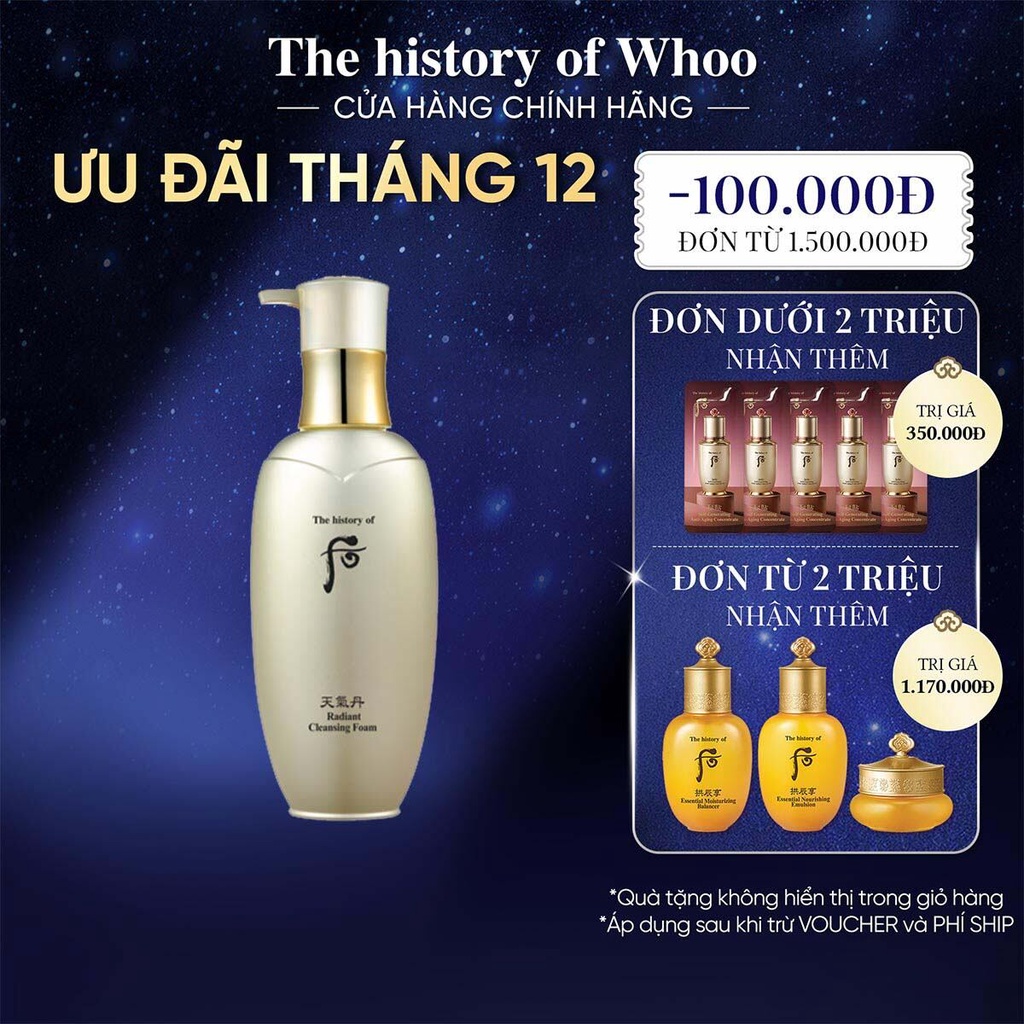 [Mã COSLUX09 giảm 120K đơn 1500K] Sữa Rửa Mặt Tái Sinh Da Ngăn Ngừa Lão Hóa Whoo Cheongidan Radiant Cleansing Foam 200ml