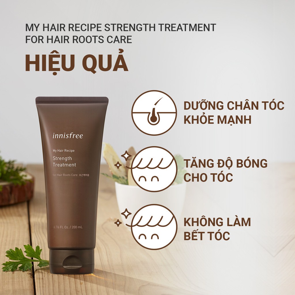 Dầu xả phục hồi gãy rụng innisfree My Hair Recipe Strength Treatment For Hair Roots Care 200 mL