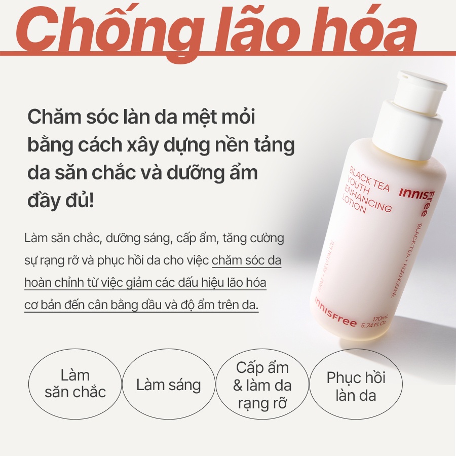 [Mã COSINNIJ - 8% đơn 250K] Sữa dưỡng ngăn ngừa lão hóa từ trà đen innisfree Black Tea Youth Enhancing Lotion 170ml