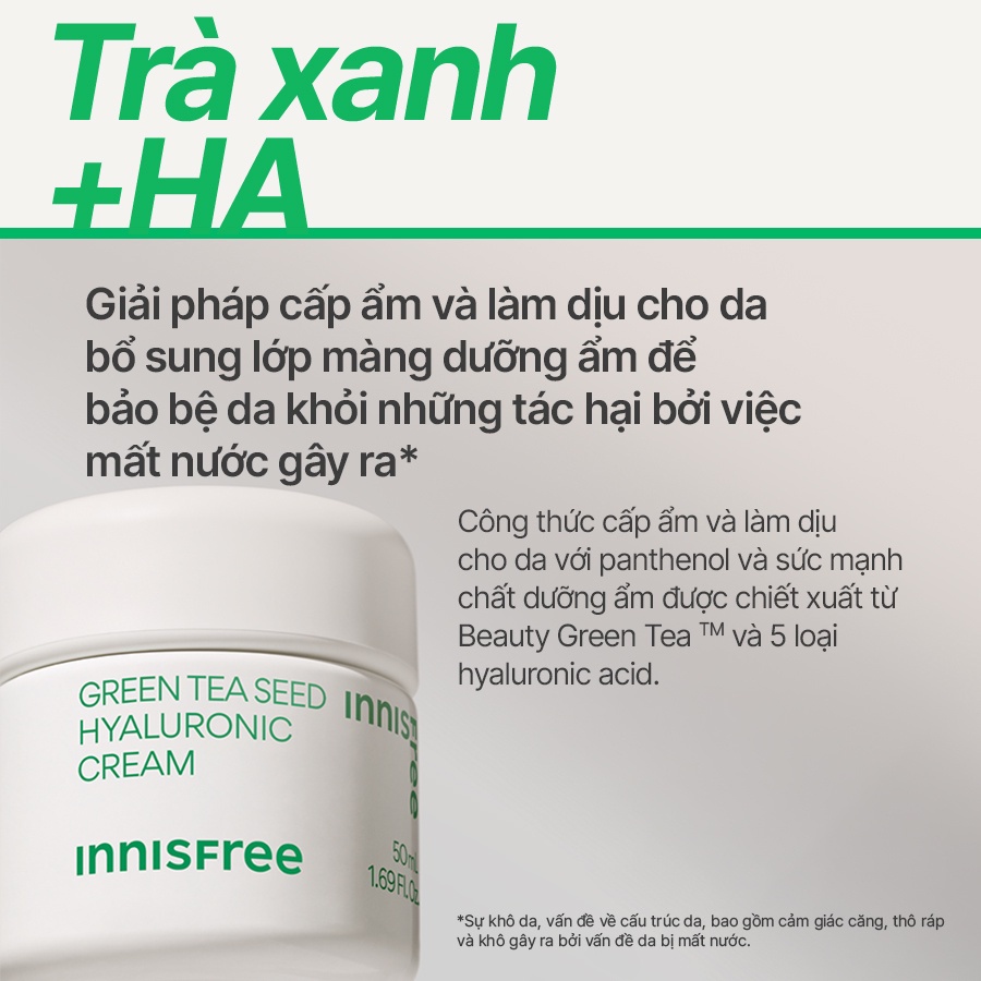 [Mã COSINNIJ - 8% đơn 250K] Kem dưỡng ẩm trà xanh innisfree Green Tea Seed Hyaluronic Cream 50ml