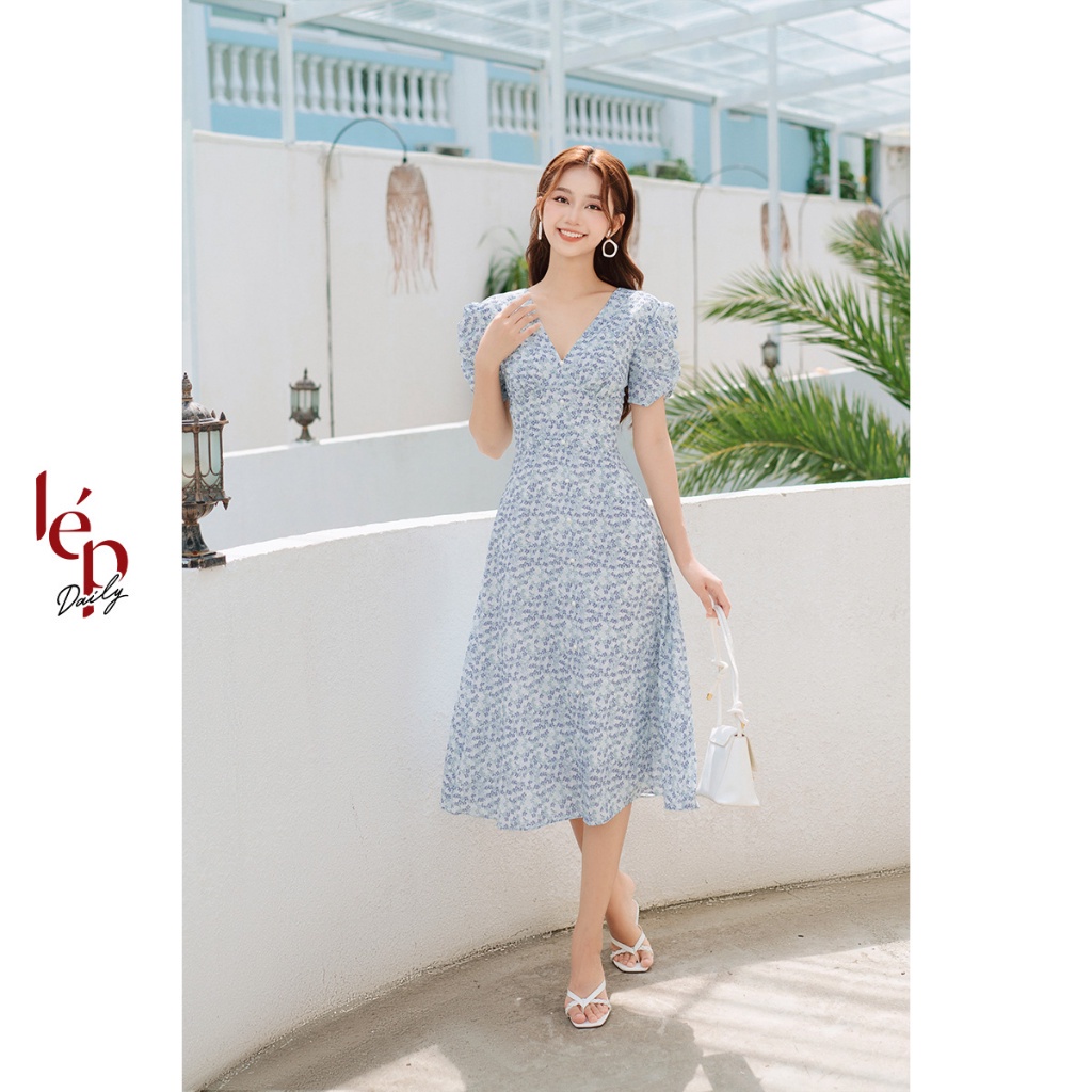 Váy cổ tim nhún tay Lep' DS02V102422P2