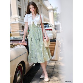 Váy xanh lá phối trắng 1va01947xl lep'