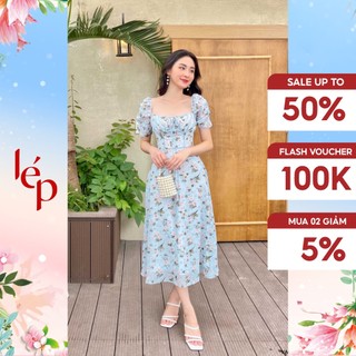 Váy rút ngực tay nhún 1VA01127XT Lep'