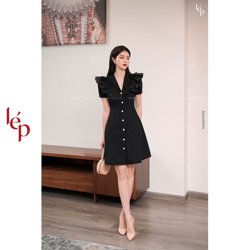 Váy cổ bẻ ve phối 1VA02117DE