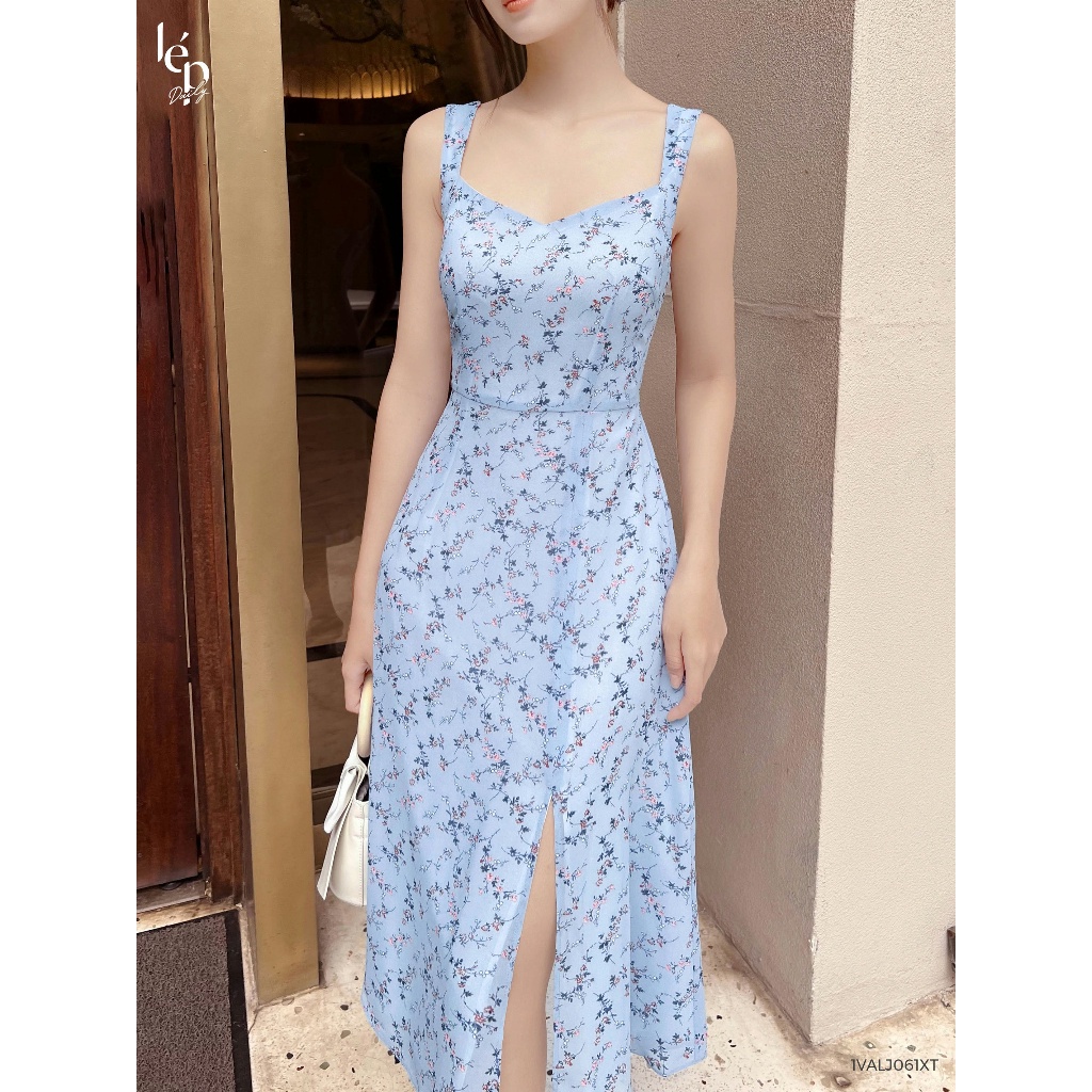 Váy 2 dây hoa nhí xanh thiết kế xẻ đùi Lep' 1VALJ061XT