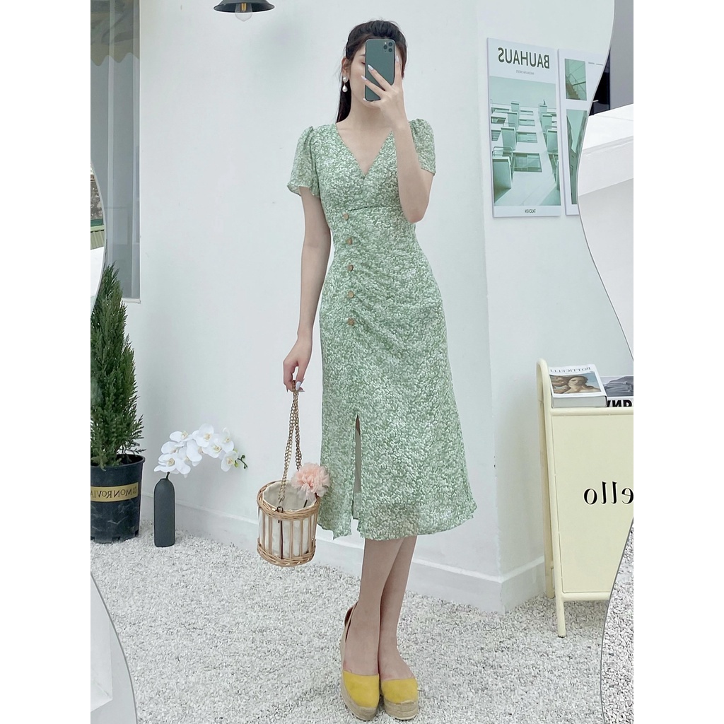 Váy nhún lệch cúc dừa 1VA01505XL Lep'