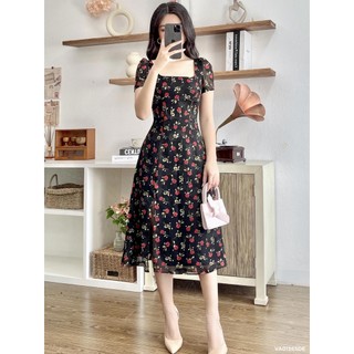 Váy đen hoa đỏ xẻ chân 2va01565de lep'