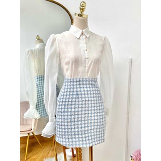 Chân váy tweed kẻ xanh 1lj001ke lep'