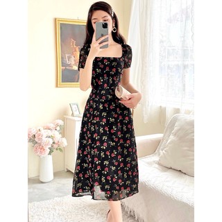 Váy đen hoa đỏ xẻ chân 1va01565de lep'
