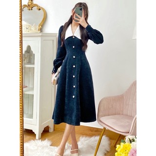 Váy đông phối cổ trắng 1va1438xt lep'