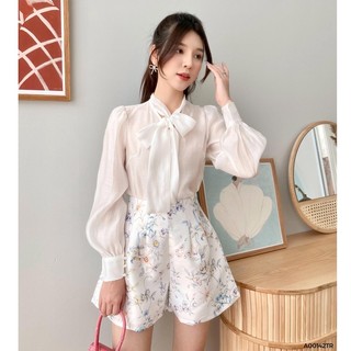 Áo tơ trắng cổ nơ 1a00142tr lep'