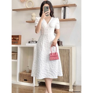 Váy cổ v tay nhún 1va01602tr lep'