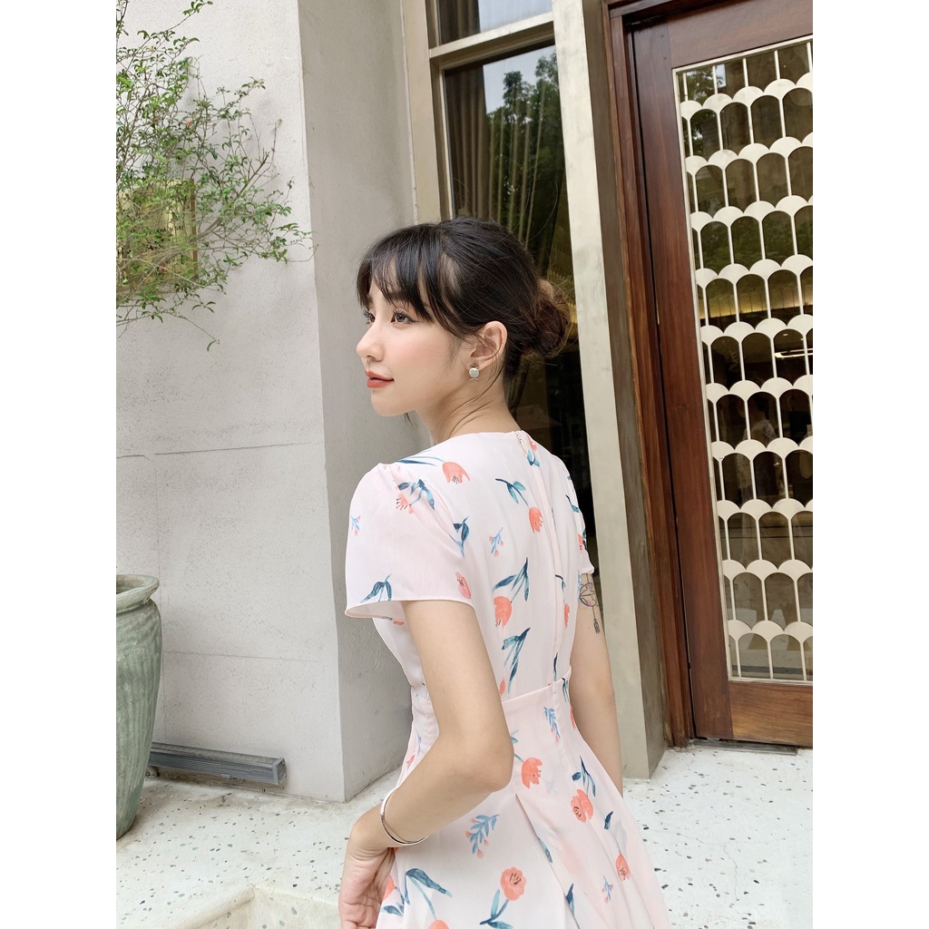 Váy Hoa cổ V cúc trai thiết kế chiết eo, tôn dáng thanh lịch 1VA296BE Lep'