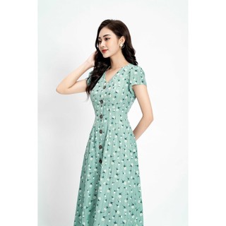 Váy cổ V 1 hàng cúc_3VA068XT_Lep'