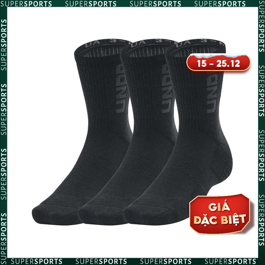Vớ thể thao unisex Under Armour 3-Maker 3Pk Mid-Crew - 1373084-001
