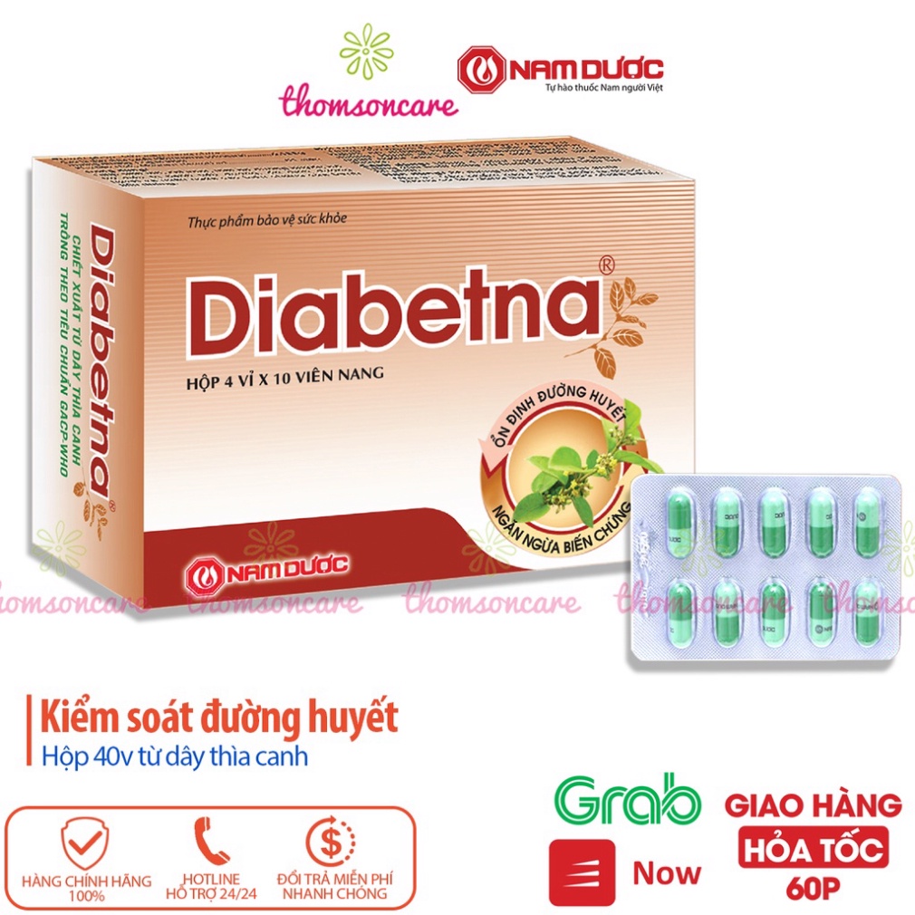 Diabetna Hộp 40 viên Nam Dược hỗ trợ Ổn định đường huyết từ dây thìa canh giảm tiểu đường (tem công ty)