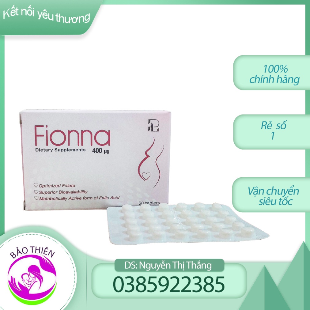 Fionna hộp 30 viên (5- MTHF) Tổng Hợp Acid Amin tăng sức đề kháng và sắt cho phụ nữ thai kì (tem công ty)