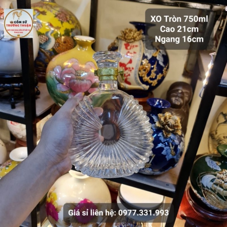 [ VIPShop ] Vỏ Bình Thủy Tinh XO Tròn Đựng Rượu 750ml, Chai đựng rượu XO, Hàng Loại 1, XO Tròn 750ml