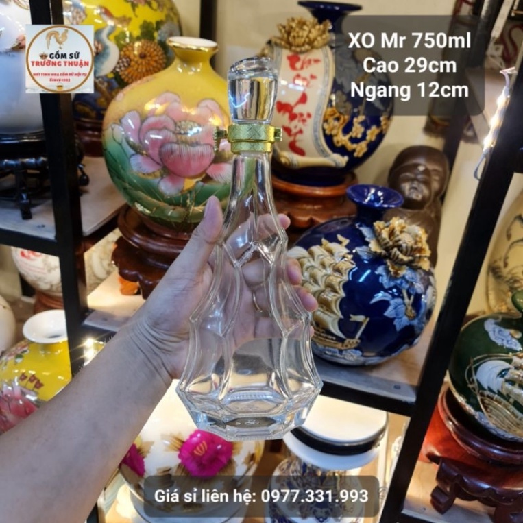 [ VIPShop ] Vỏ Bình Thủy Tinh XO Tròn Đựng Rượu 750ml, Chai đựng rượu XO, Hàng Loại 1, MR 750ml