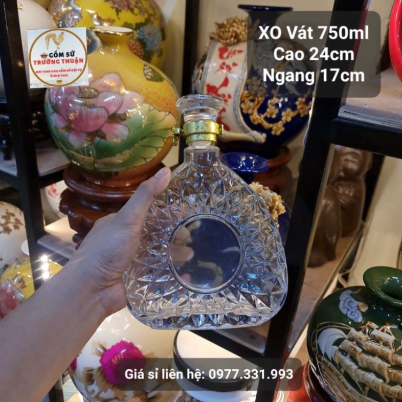 [ VIPShop ] Vỏ Bình Thủy Tinh XO Tròn Đựng Rượu 750ml, Chai đựng rượu XO, Hàng Loại 1, XO Vát 750ml