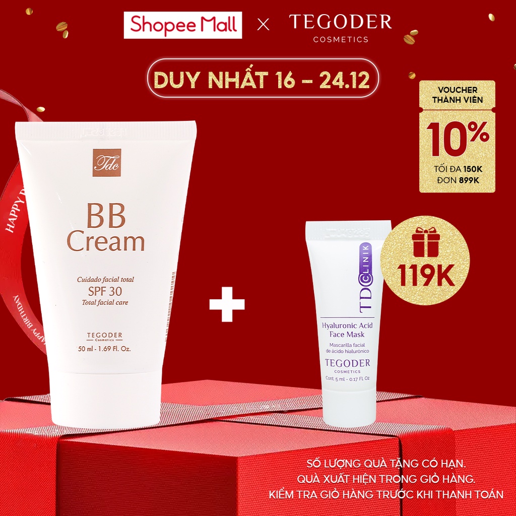 Kem chống nắng dạng kem nền che phủ hoàn hảo và bảo vệ da 2 trong 1 Tegoder BB cream SPF30 50 ml mã 4244