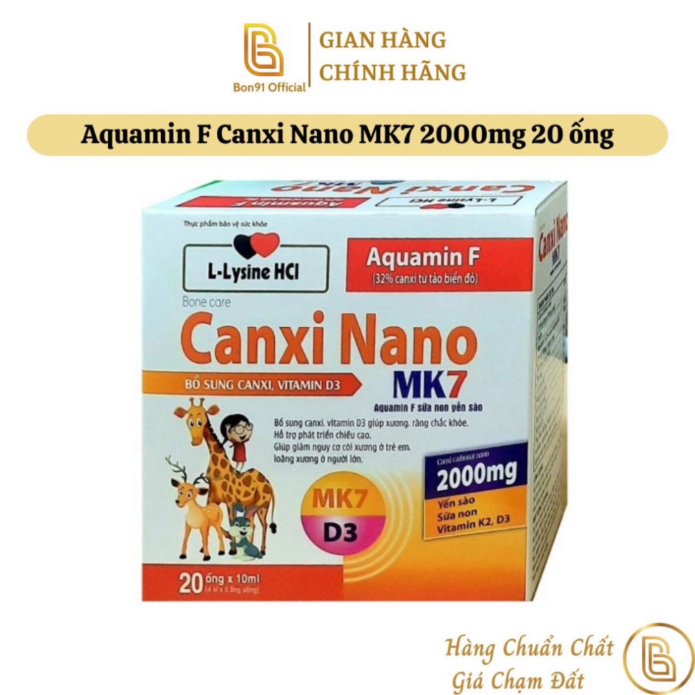 (hộp 20 ống) Aquamin F Canxi Nano MK7 2000mg tảo biển đỏ bổ sung canxi cho bé vitamin D3 giúp xương răng chắc khỏe (tem