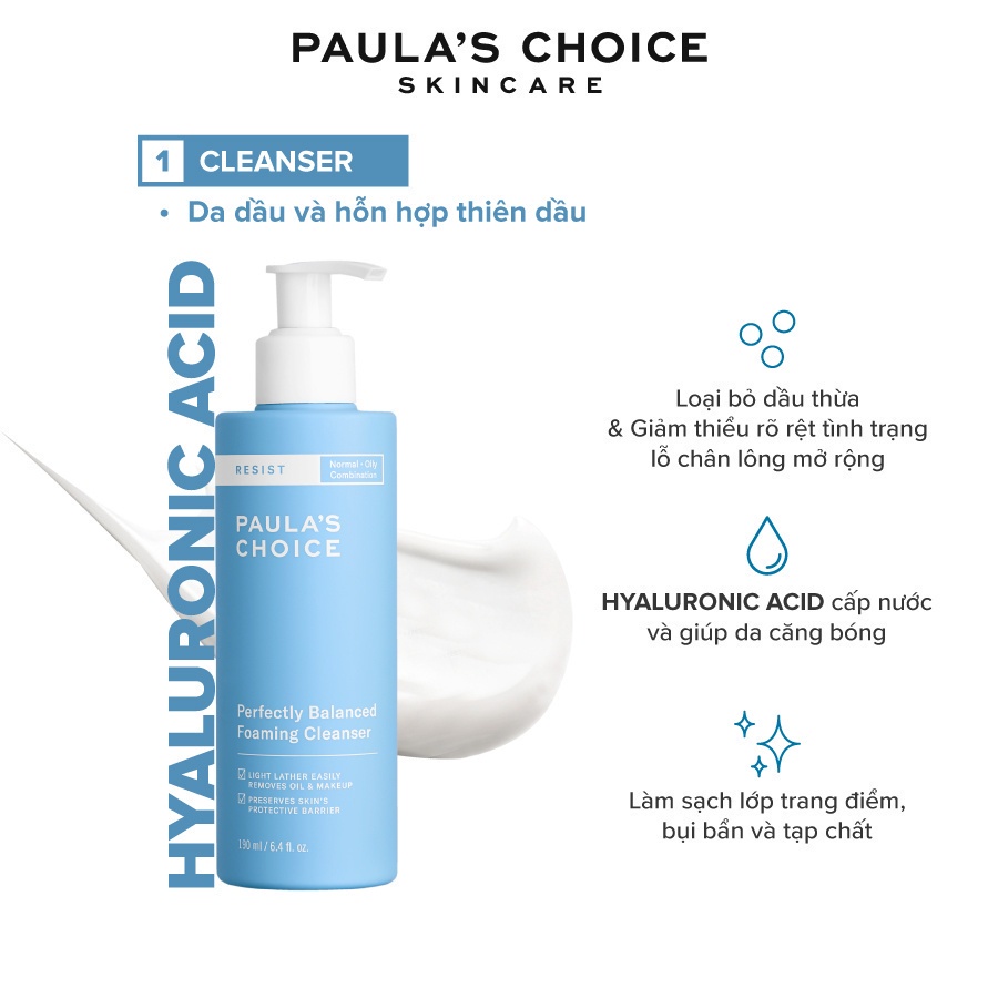 Sữa rửa mặt cân bằng da hoàn hảo Paula's Choice Resist Perfectly Balanced Foaming Cleanser 190ml mã: 7830