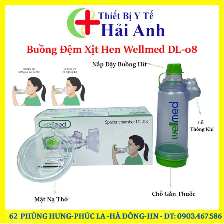 Buồng Đệm Xịt Hen Wellmed DL 08 Hỗ Trợ Hen Hô Hấp (tem công ty)