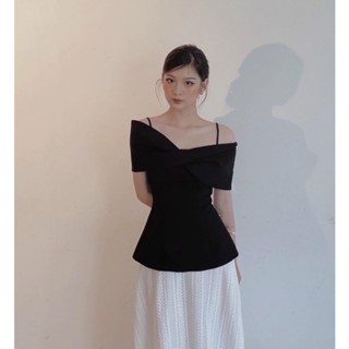 (Hình thật 100%) Áo thiết kế peplum 2s nơ trễ vai / chất vải mềm mịn đứng from bên trong có lót / Pusu  House