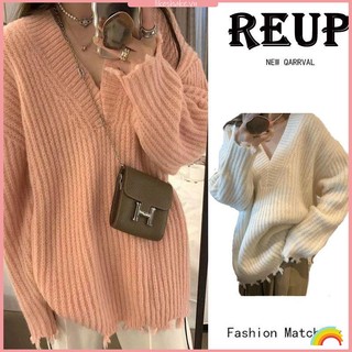 Áo sweater nữ tay dài cổ chữ v dáng rộng thời trang