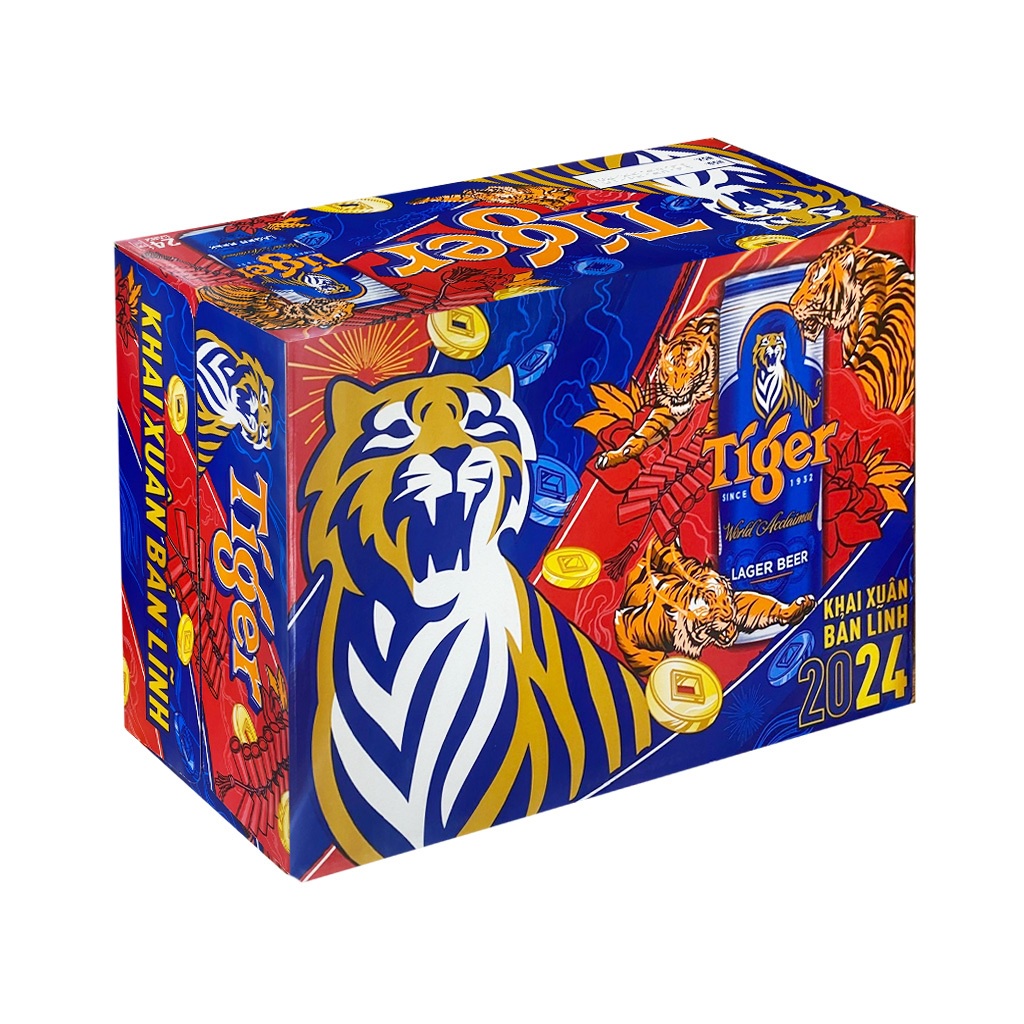 1 THÙNG BIA TIGER MẪU XUÂN 2024 BIA TIGER NÂU MẪU XUÂN