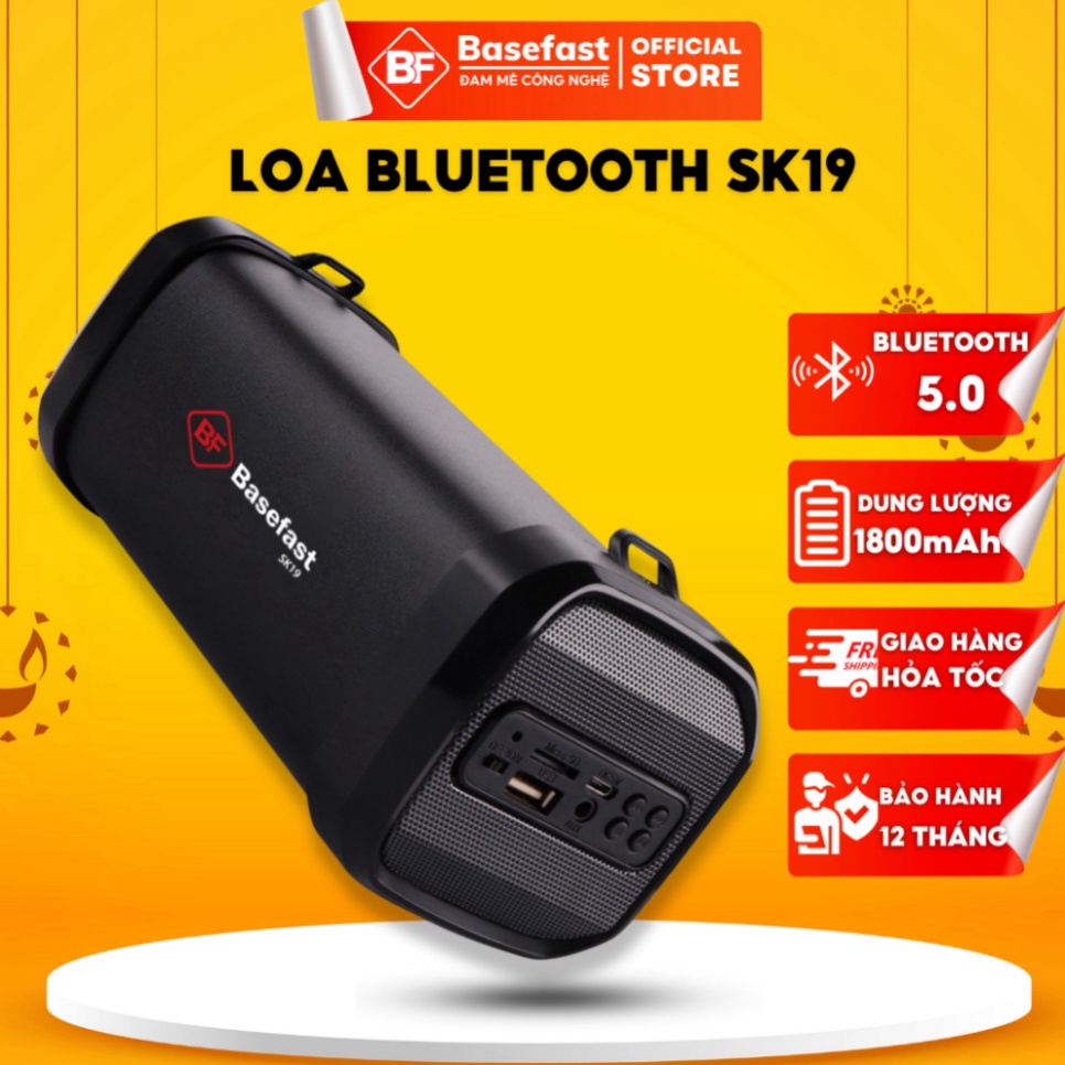 Loa Bluetooth Cao Cấp Basefast SK19 - Kết Nối Không Dây Âm Thanh Sống Động Tích Hợp Cổng AUX, USB và đầu lọc thẻ nhớ TF