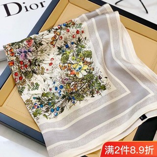 Dior khăn quàng cổ vuông bằng lụa mỏng in họa tiết hoa kiểu hàn quốc 2023