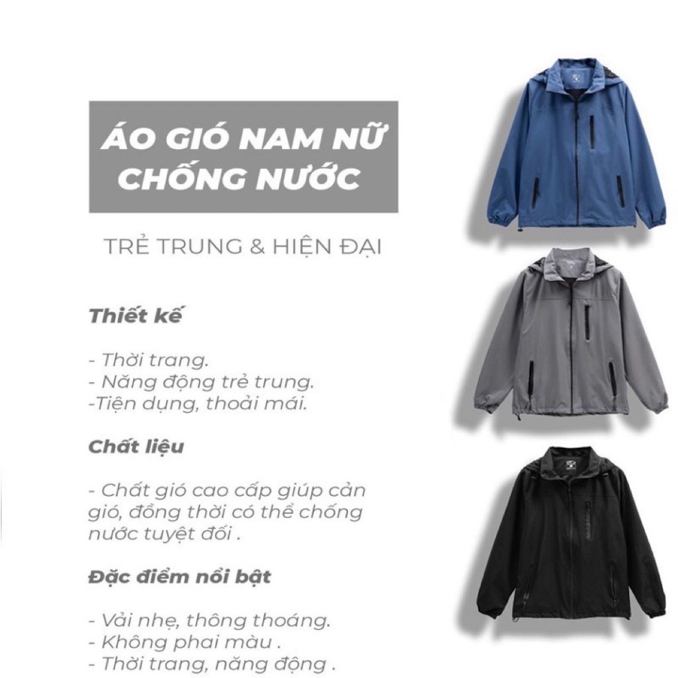 Áo khoác gió nam nữ, chất liệu vải nano tráng bạc cao cấp, bên trong lót lông, mũ tháo rời. Hàng đẹp - H