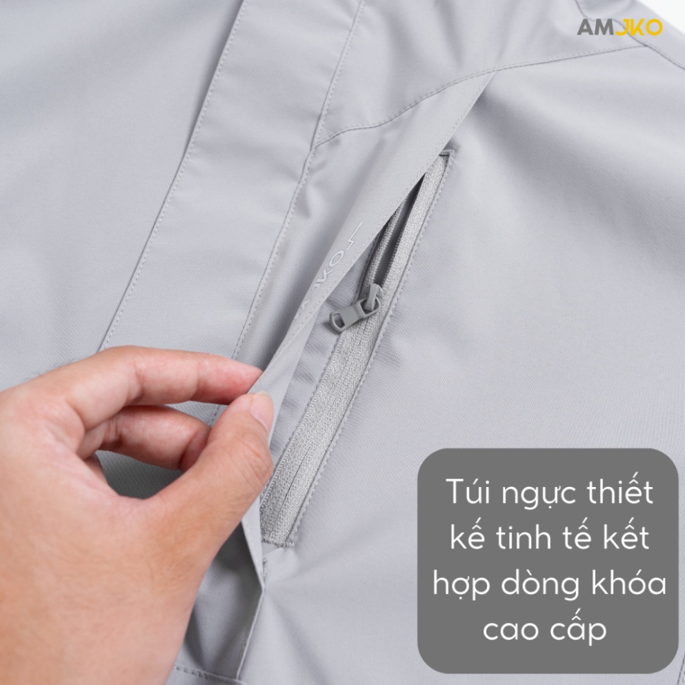 Áo khoác gió 2 lớp Nam Nữ AMJKO, áo gió Nam cao cấp công nghệ Nano Blocktech chống nước cản gió ngăn tia UV - Hàng mới v