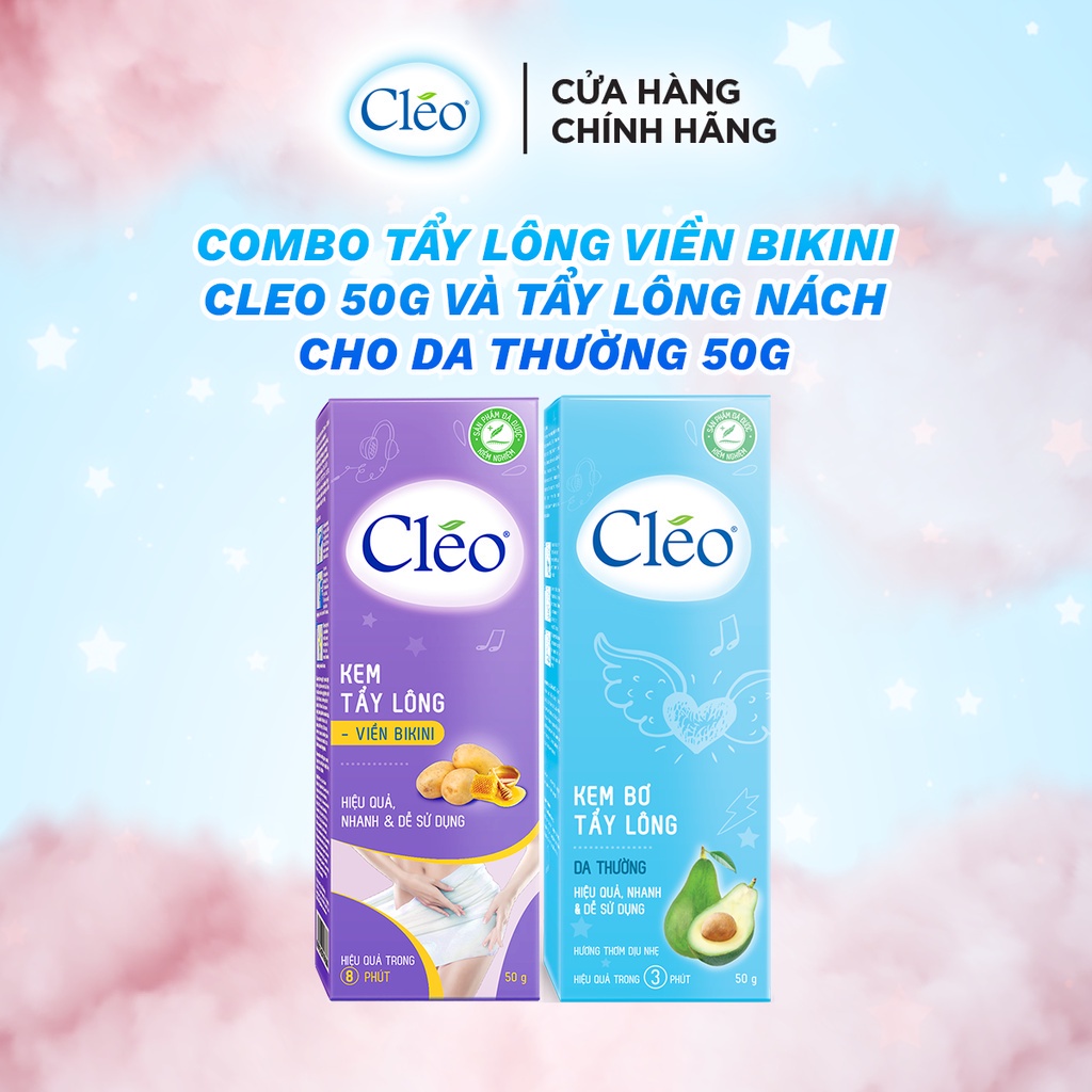 Bộ đôi kem tẩy lông Cléo gồm kem tẩy lông vùng kín 50g và kem tẩy lông cho da thường 50g an toàn, láng mịn