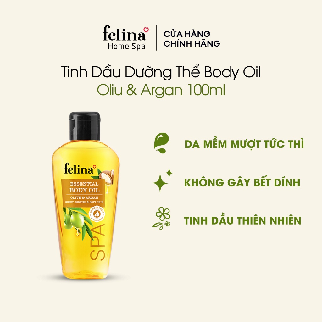 Tinh Dầu Dưỡng Thể Body Oil Felina Home Spa 100ml từ Oliu & Argan tăng cường & khóa ẩm cho làn da căng mướt tức thì