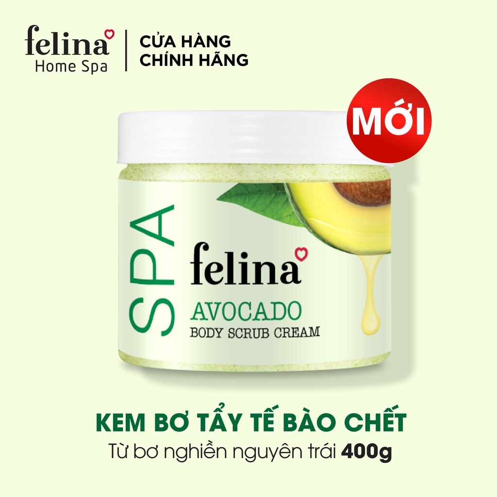 Kem tắm tẩy tế bào chết body Felina Home Spa 400g từ bơ nghiền nguyên trái giúp da sạch sâu, ẩm mịn chỉ sau 1 lần dùng