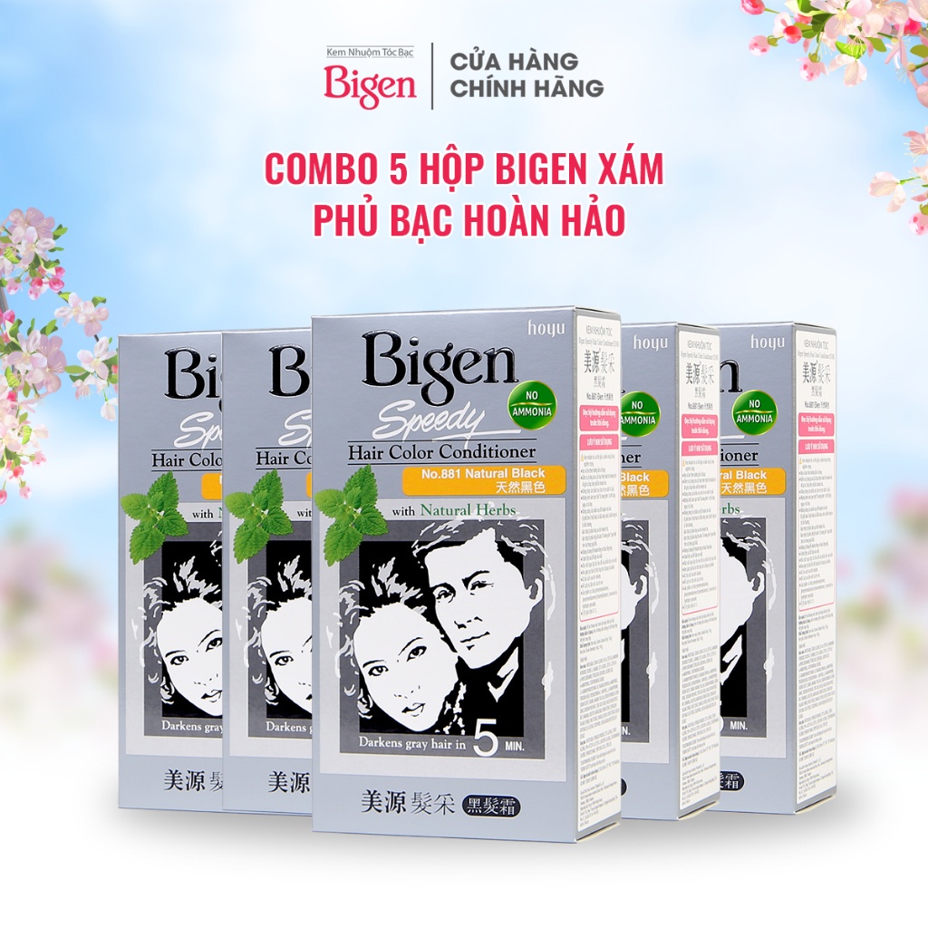 Combo 5 hộp thuốc nhuộm dưỡng tóc phủ bạc dạng kem Bigen Speedy Hair Color Conditioner 80ml/ hộp