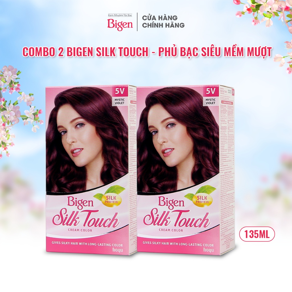 Combo 2 hộp Thuốc nhuộm dưỡng tóc phủ bạc Bigen Silk Touch 135ml/ hộp màu sắc trẻ trung, dưỡng tóc mềm mượt sau nhuộm