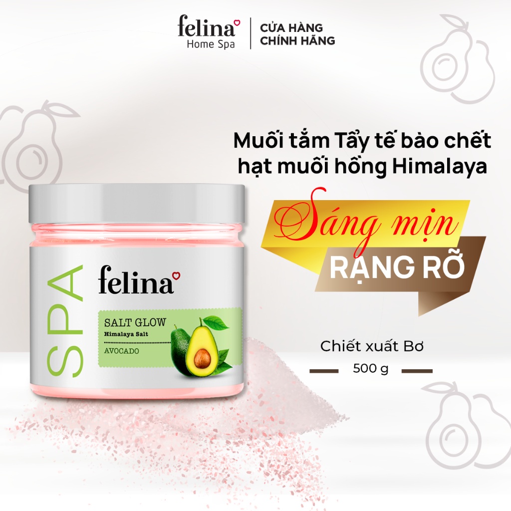 Muối tắm tẩy tế bào chết body Felina Home Spa 500g từ hạt muối hồng Himalay tinh khiết - da sáng mịn rạng rỡ