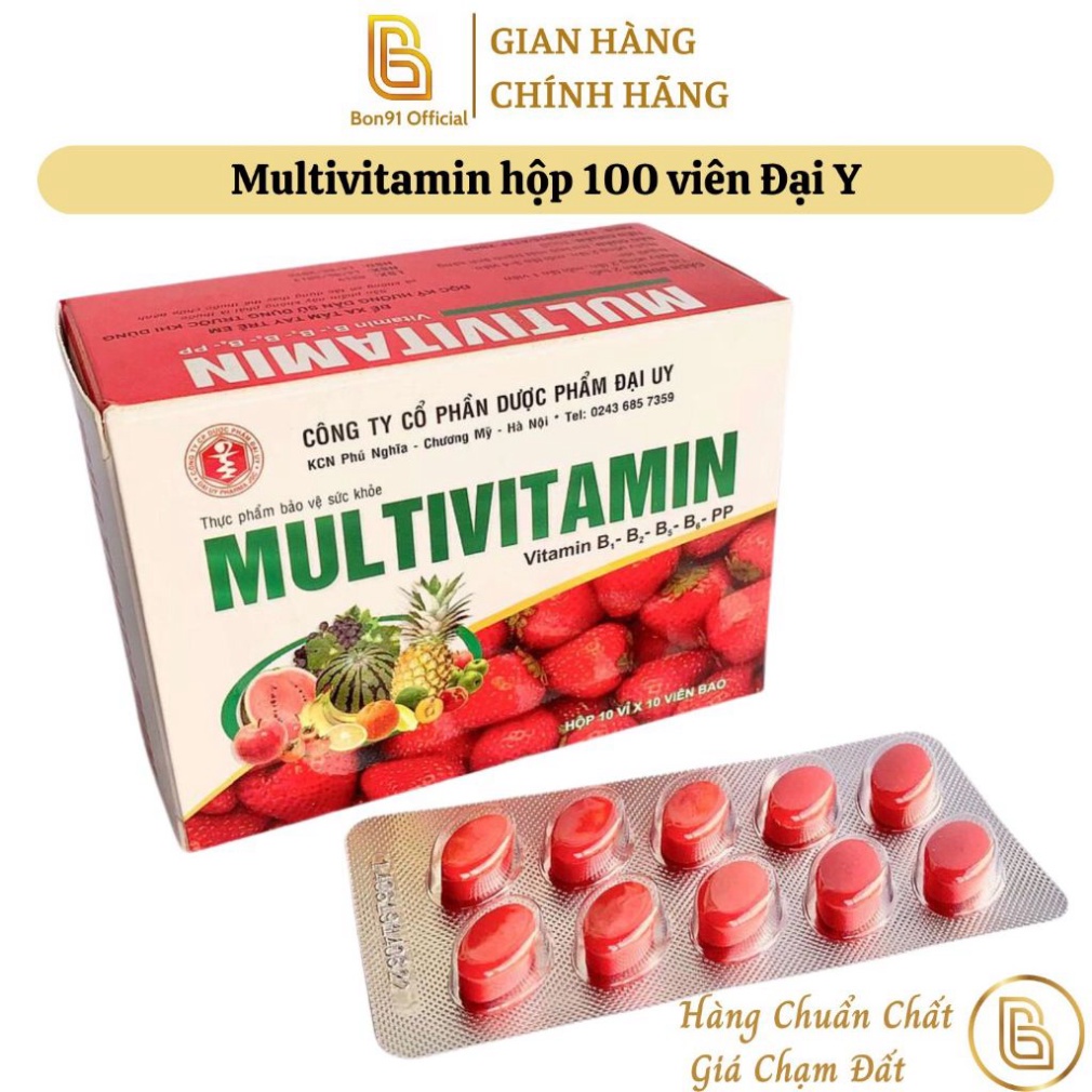Multivitamin hộp 100 viên Đại Y bổ sung vitamin Vitamin B1 B2 B5 B6 PP (tem công ty)