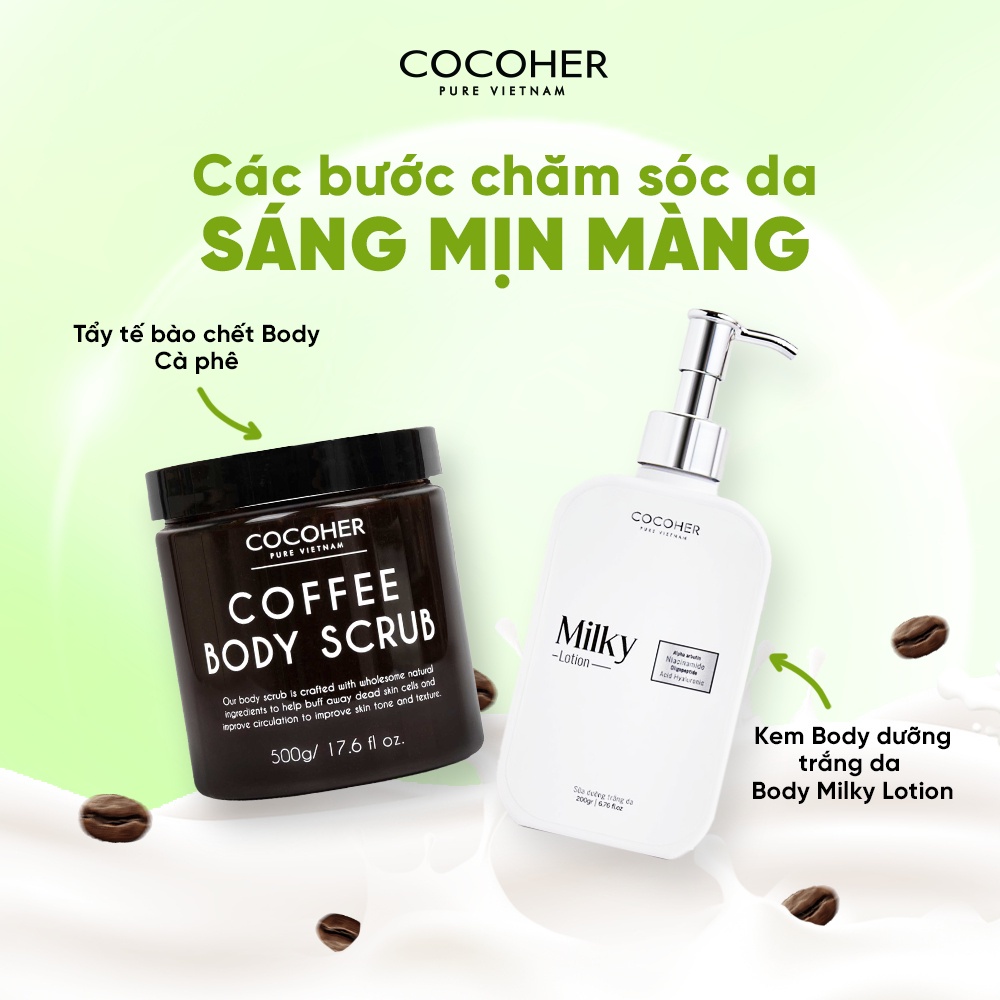 Combo Tẩy Tế Bào Chết Body Cà Phê Hữu Cơ và Sữa Dưỡng Thể Trắng Da 200G Giúp Dưỡng Ẩm, Sáng Da